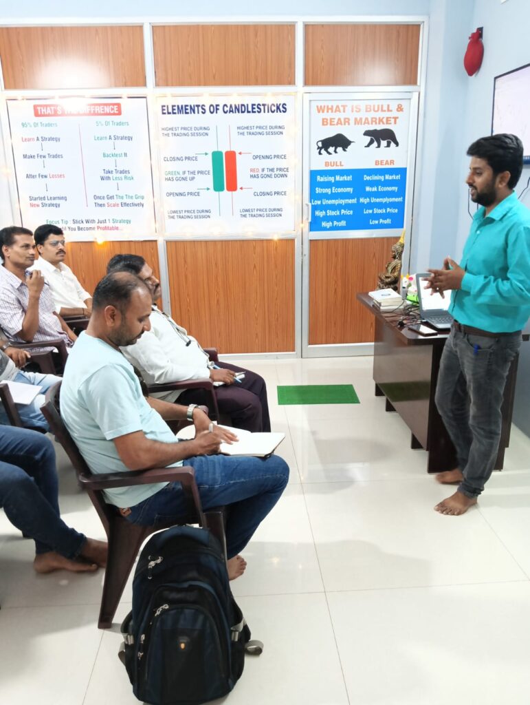 Trainer guiding students through stock chart patterns