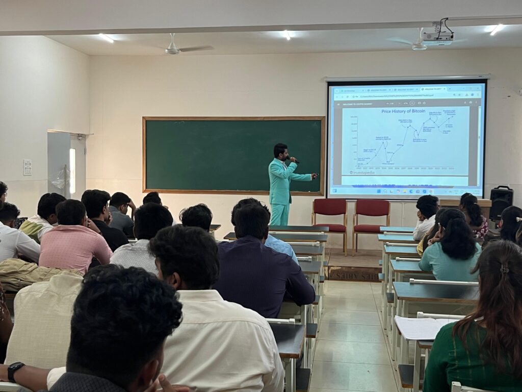 Classroom seminar discussing stock market